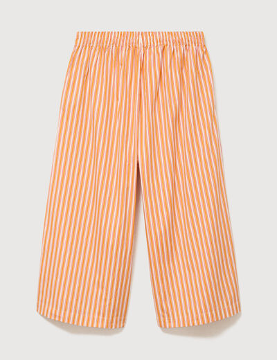 Pantalon large taille haute 3/4 en coton orange abricot femme