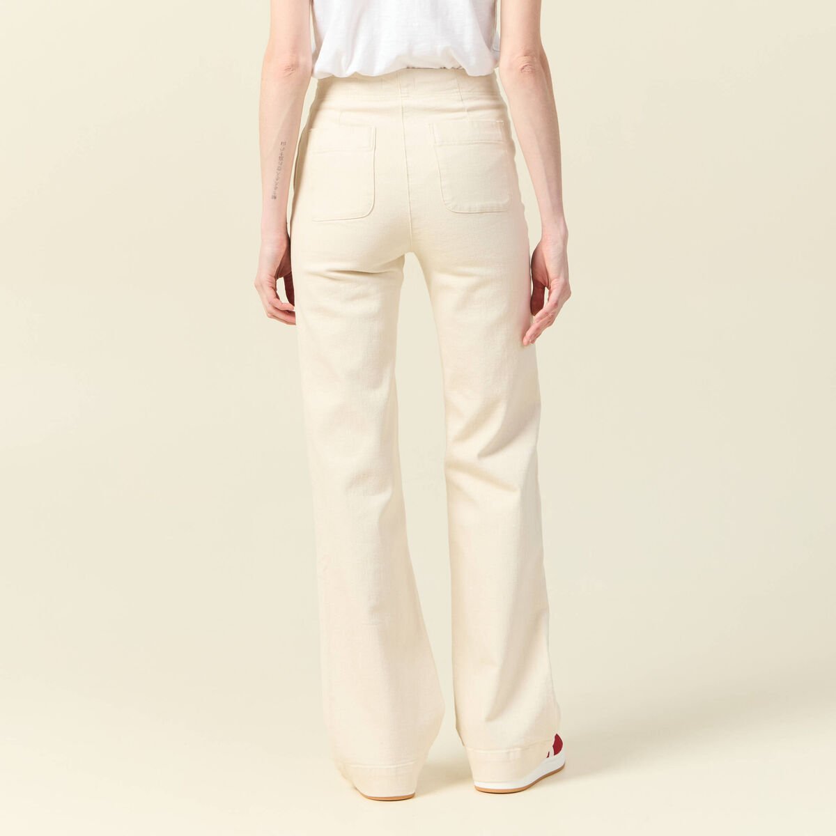 Jeans flare à pont denim blanc femme