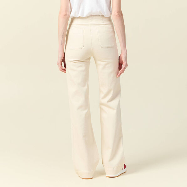 Jeans flare à pont denim blanc femme