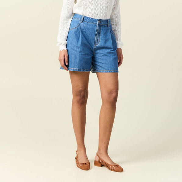 Short droit en jean à pinces denim baby bleu femme