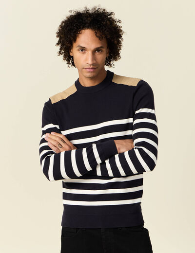 Pull manches longues bleu fonc&eacute; homme