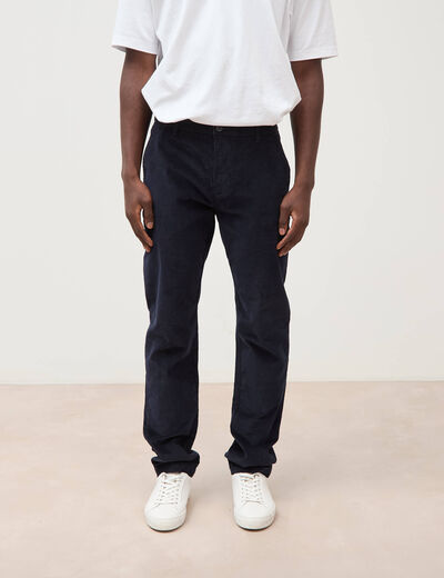 Pantalon straight velours longueur 32 bleu marine homme