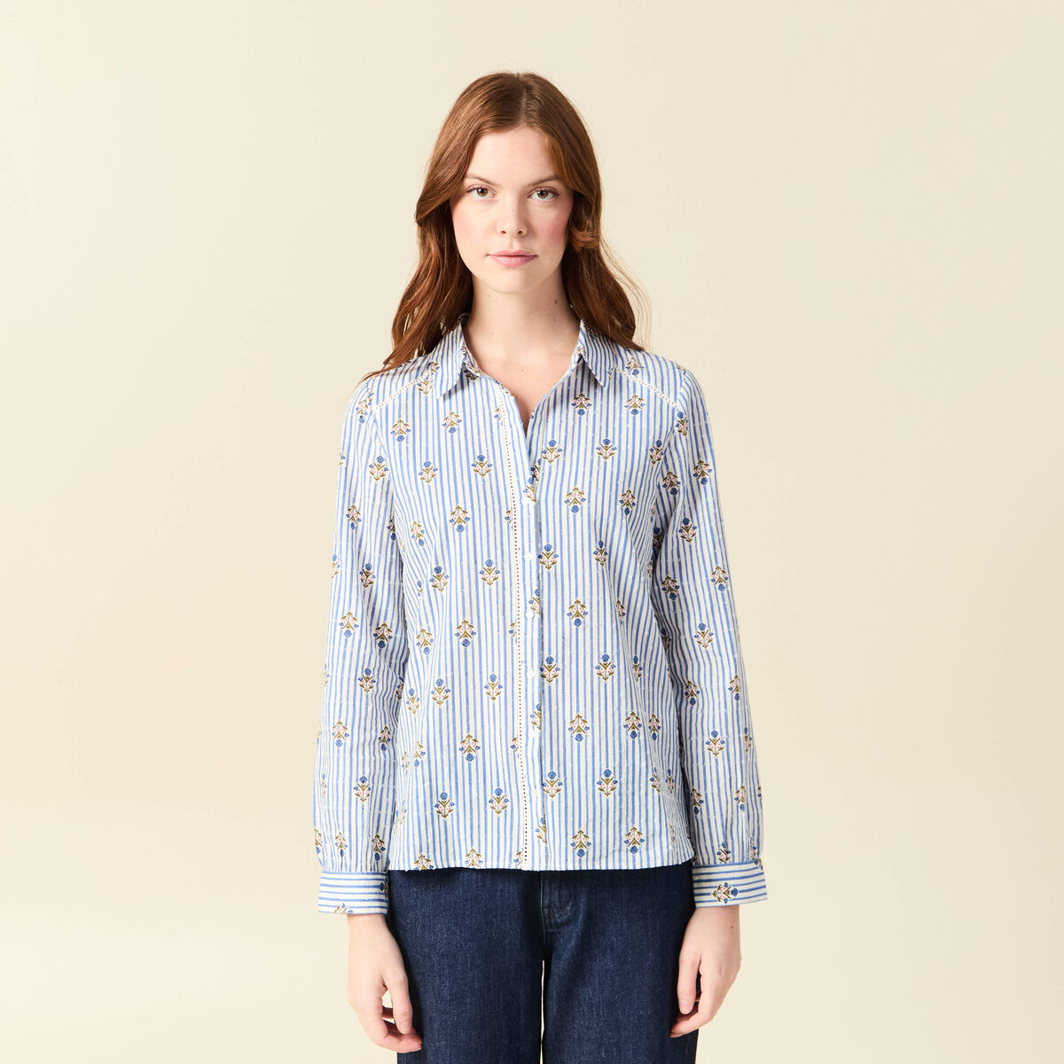 Chemise manches longues bleu ciel femme