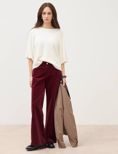 Pull droit manches 3/4 col rond ecru femme
