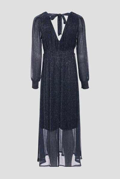Robe longue droite fluide noir femme