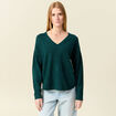 Pull manches longues col en V vert foncé femme