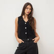 Gilet droit court sans manches col v noir femme