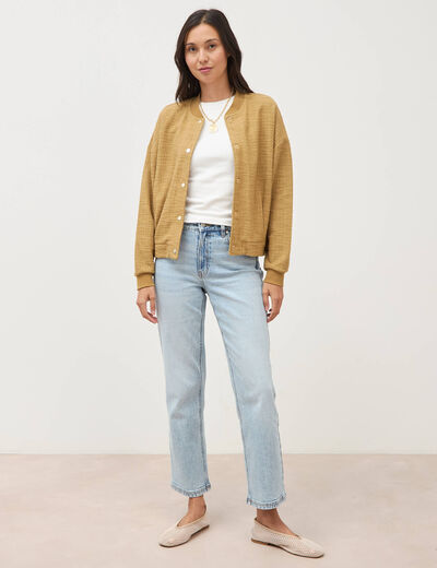 Veste droite manches longues tweed camel femme