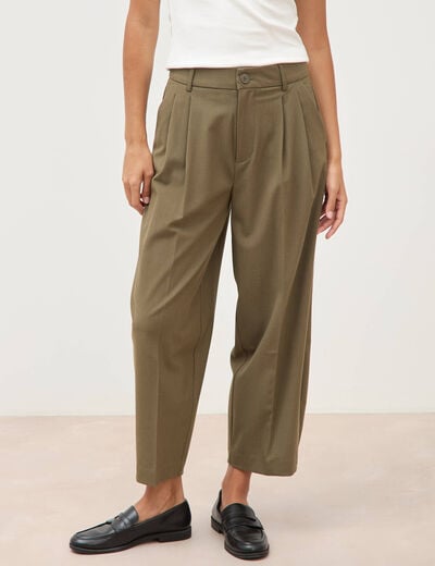 Pantalon barrel vert olive femme