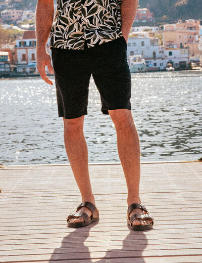 Short droit taille élastiquée noir homme