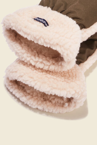 Moufles imitation laine mouton vert kaki femme