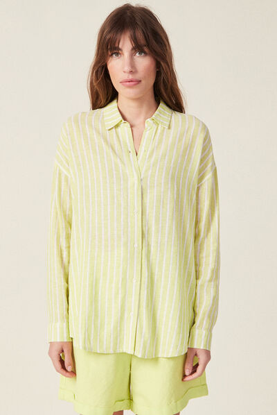 Chemise manches longues vert anis femme