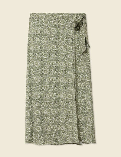 Jupe longue portefeuille vert kaki femme