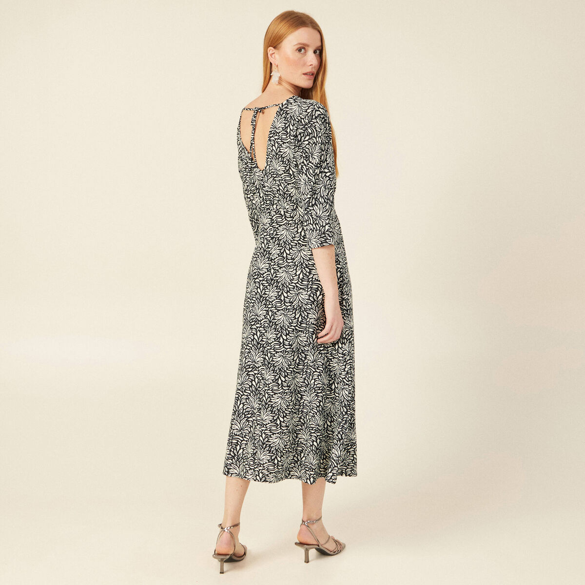 Robe midi droite manches 3/4 noir femme