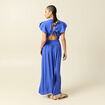 Robe fluide col v manches courtes bleu electrique femme