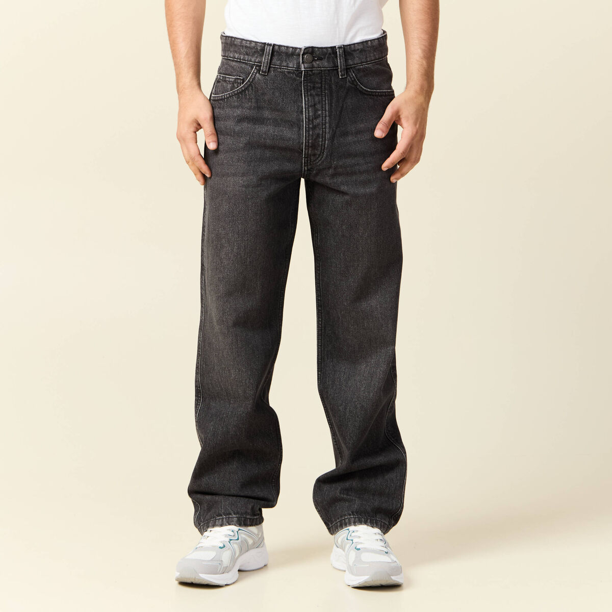 Jeans large relaxed denim snow noir homme