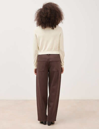 Gilet droit cropped manches longues creme femme