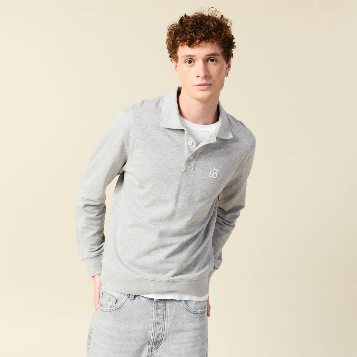 Sweat manches longues brod&eacute; gris homme