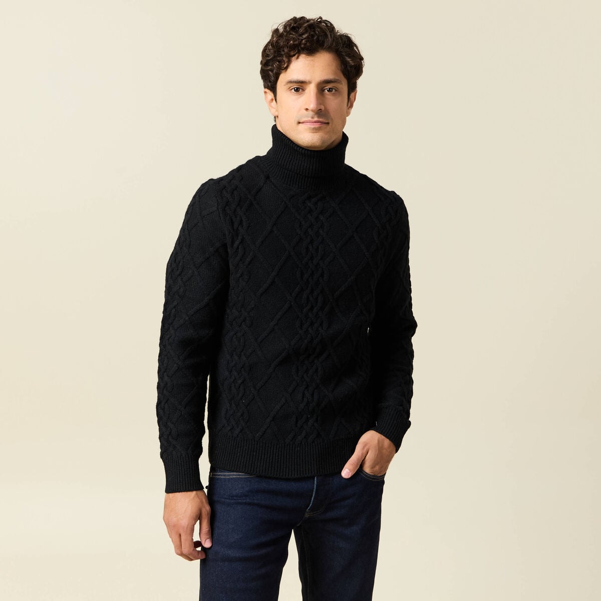 Tricot col montant noir homme