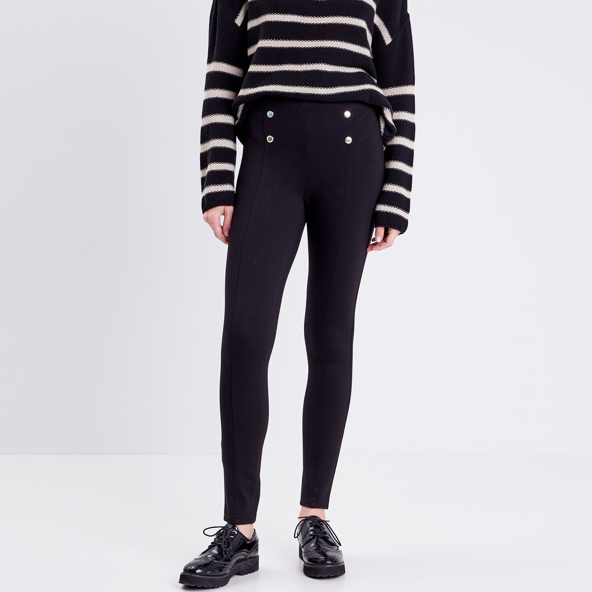Pantalon jegging taille haute noir femme