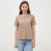 T-shirt droit col rond manches courtes sable femme