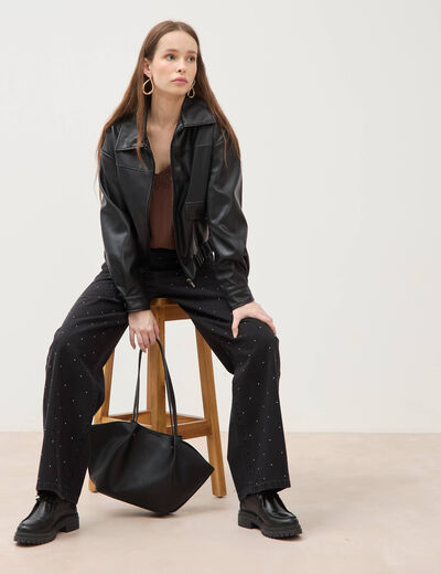 Blouson oversize manches longues noir femme