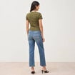 T-shirt ajust&eacute; col rond manches courtes vert olive femme