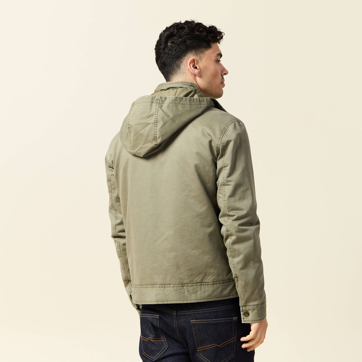 Blouson col montant &agrave; capuche vert kaki homme
