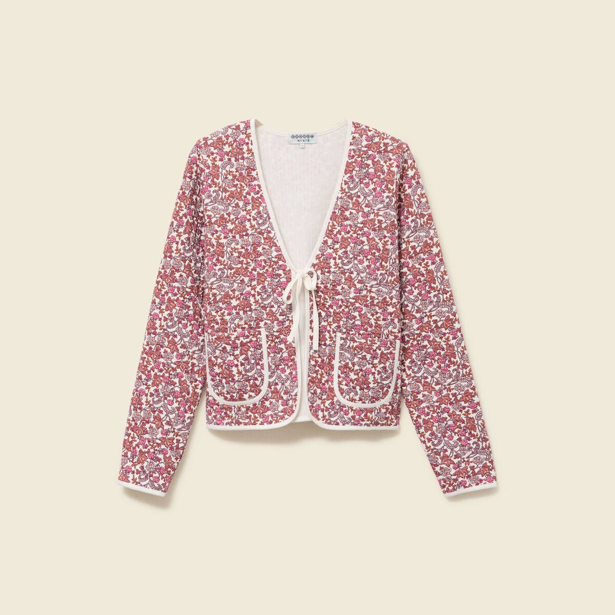 Cardigan droit court manches longues orange corail femme