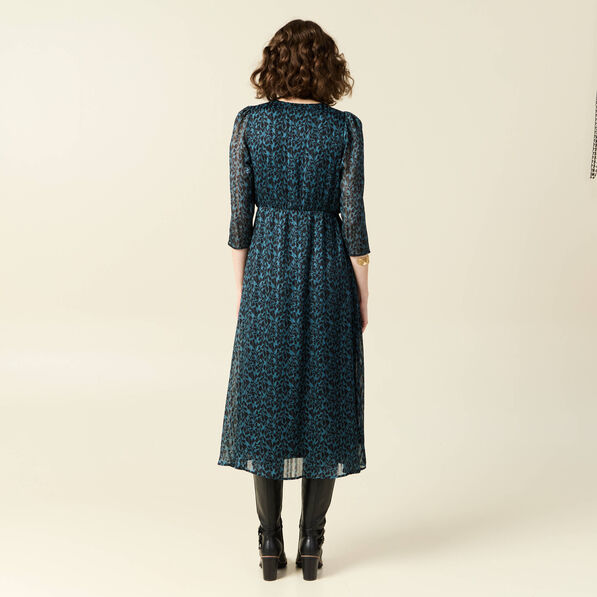 robe longue evasee manches 34 bleu canard femme Robe longue évasée manches 3/4 bleu canard femme