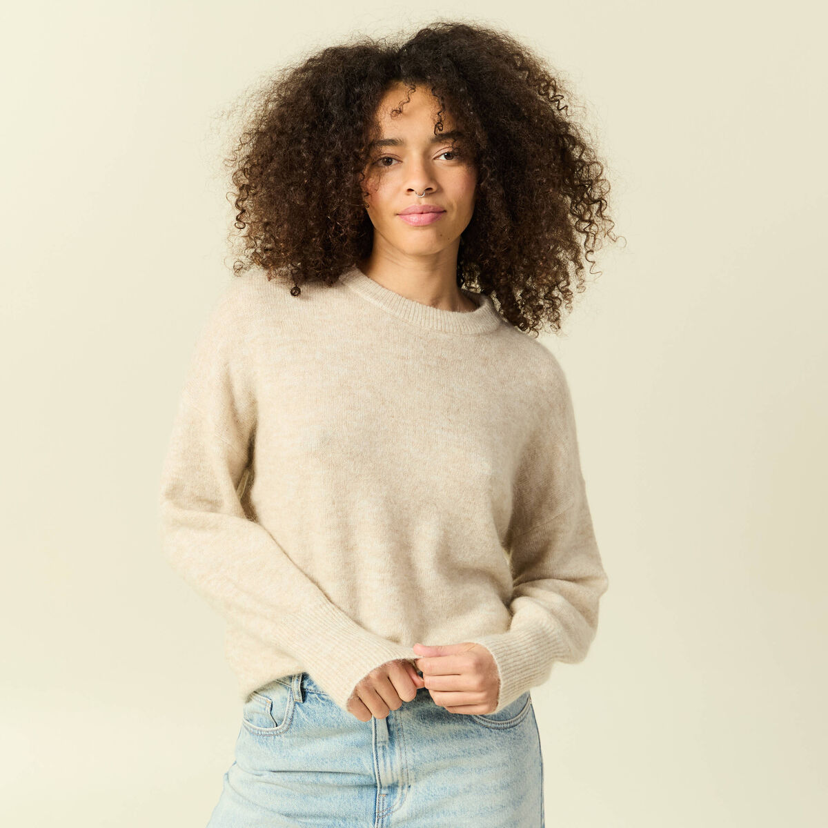 Pull à manches longues et col en V uni pour filles
