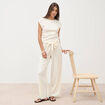 Pantalon loose avec ceinture creme femme