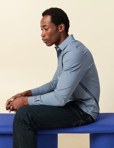 Chemise en coton manches longues bleu marine homme
