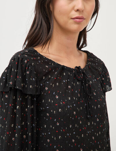 Blouse droite manches longues col rond noir femme