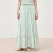Jupe longue &eacute;vas&eacute;e en coton doubl&eacute;e vert pastel femme