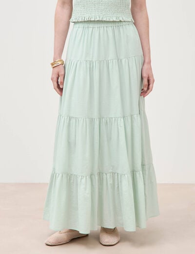 Jupe longue &eacute;vas&eacute;e en coton doubl&eacute;e vert pastel femme