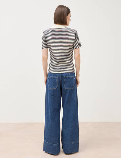 Polo ray&eacute; en coton manches courtes ecru femme