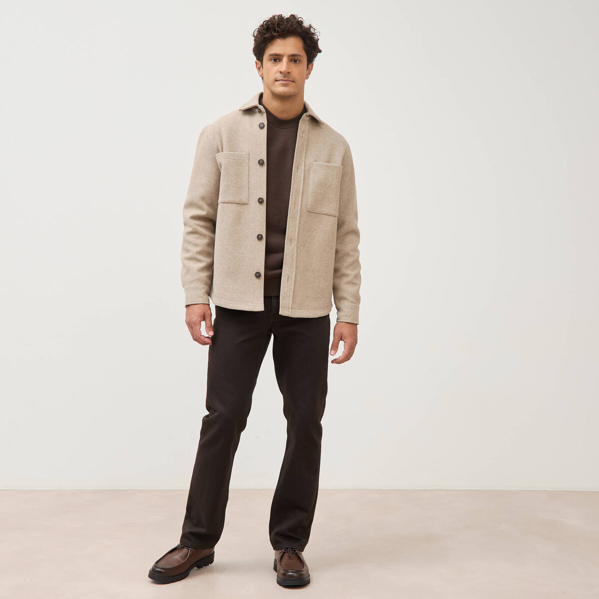 Surchemise boutonn&eacute;e beige homme