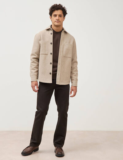 Surchemise boutonn&eacute;e beige homme