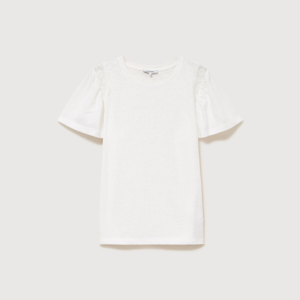 T-shirt droit col rond manches courtes ecru femme