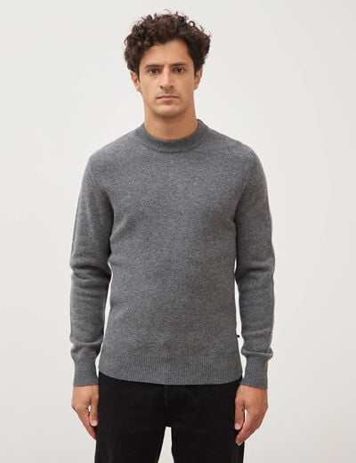 Pull droit col rond manches longues gris fonc&eacute; homme