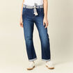 Jeans boyfriend ceintur&eacute; denim brut femme