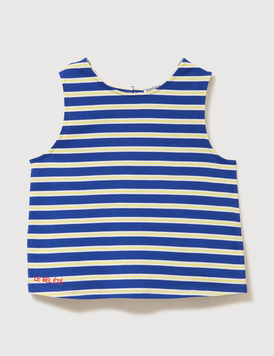 D&eacute;bardeur ray&eacute; col rond en coton bleu femme