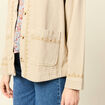 Blouson boutonn&eacute; brod&eacute; beige femme
