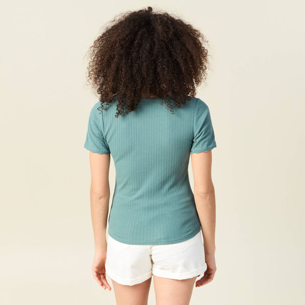 T-shirt manches courtes côtelé vert foncé femme