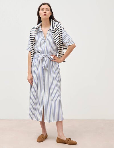 Robe manches courtes col am&eacute;ricain ecru femme