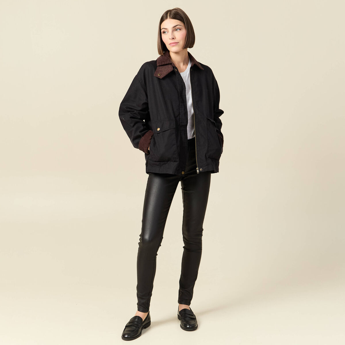 Tregging skinny denim noir enduit femme
