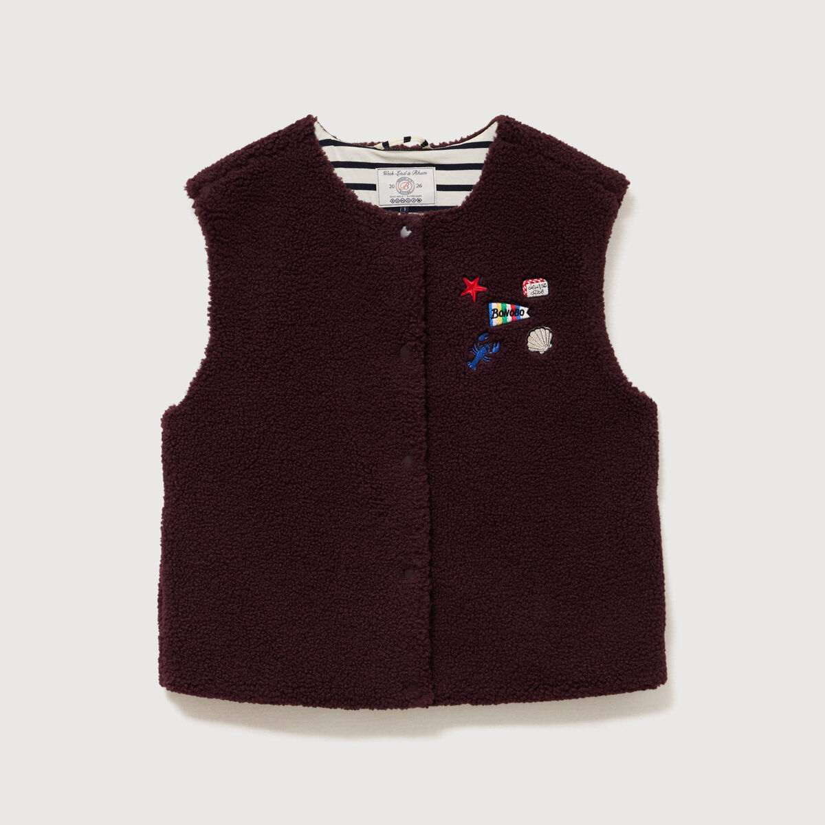 Cardigan droit sans manches doubl&eacute; bordeaux femme