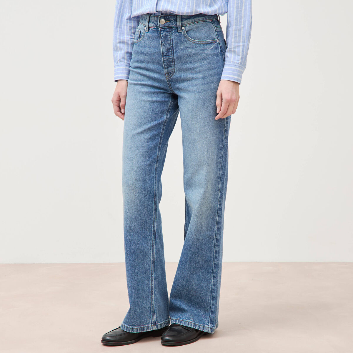 Jeans large taille haute denim stone femme