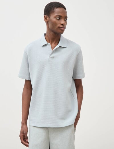 Polo manches courtes col cubain gris clair homme